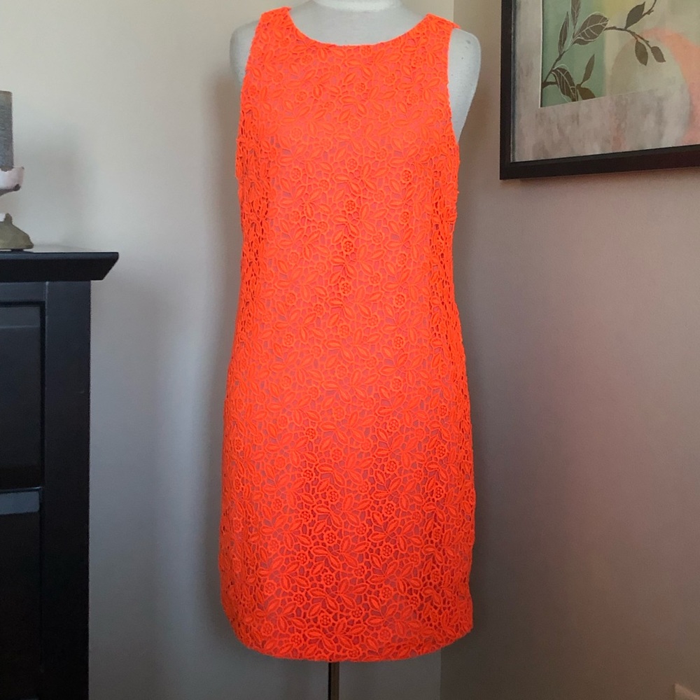 J. Crew Collection Neon Lace Shift Dress EUC